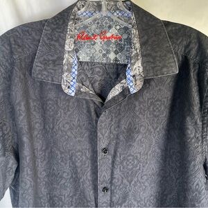 Robert Graham Men's Short Sleeve Paisley Button Down Shirt Black on Black XL
